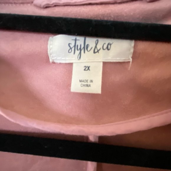 2X Style & Co. Faux-Suede Jacket with Pockets, Dusty Pink, - Picture 3 of 3